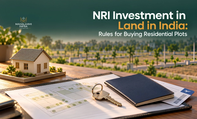 NRI investment in land in India with residential plots and property documents.